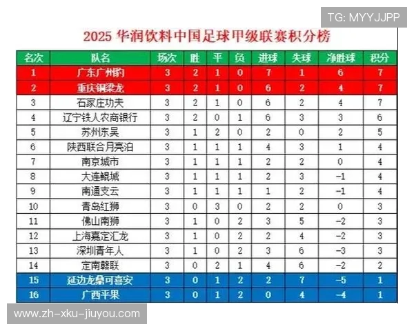 目前中超联赛的排名及各队积分情况